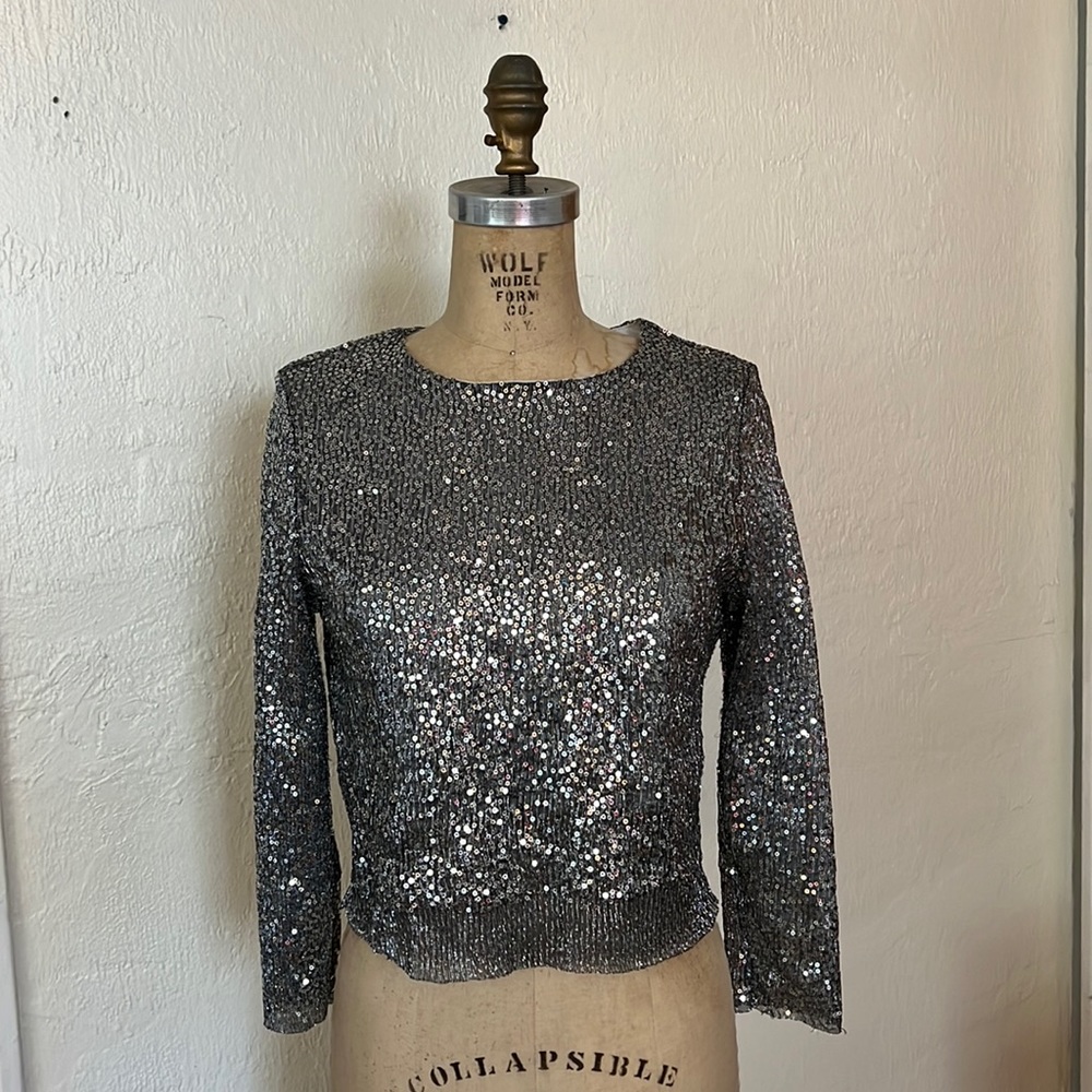 Zara Silver Sequin Crop Top (Size Small)